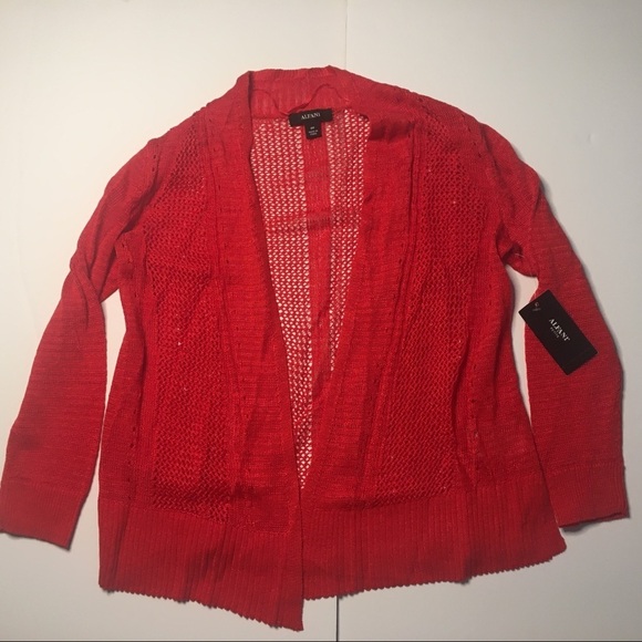 Alfani Red Lace Knit Linen Long Sleeve Cardigan XSP Extra Small Petite XS - Picture 2 of 9